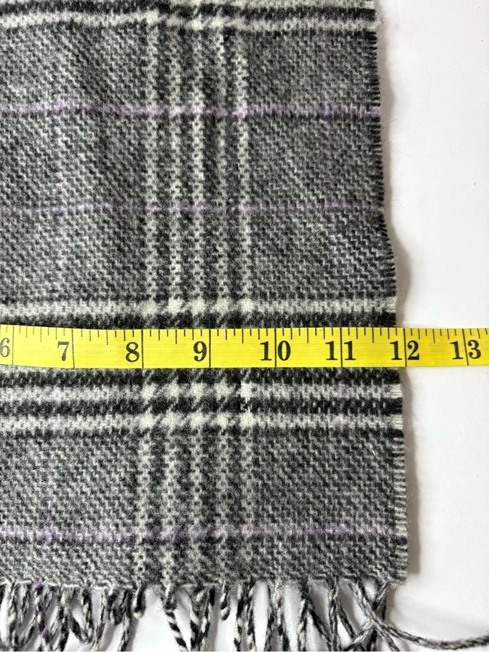 Paul Costelloe Ireland Black White Plaid Check 100% Lambswool 12*64 Scarf Preppy